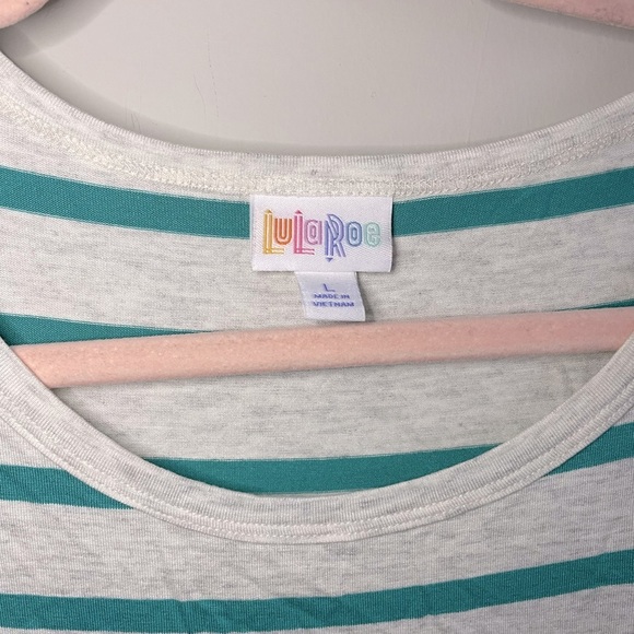 Teal and Gray Striped Lularoe Julia Dress - Picture 5 of 8